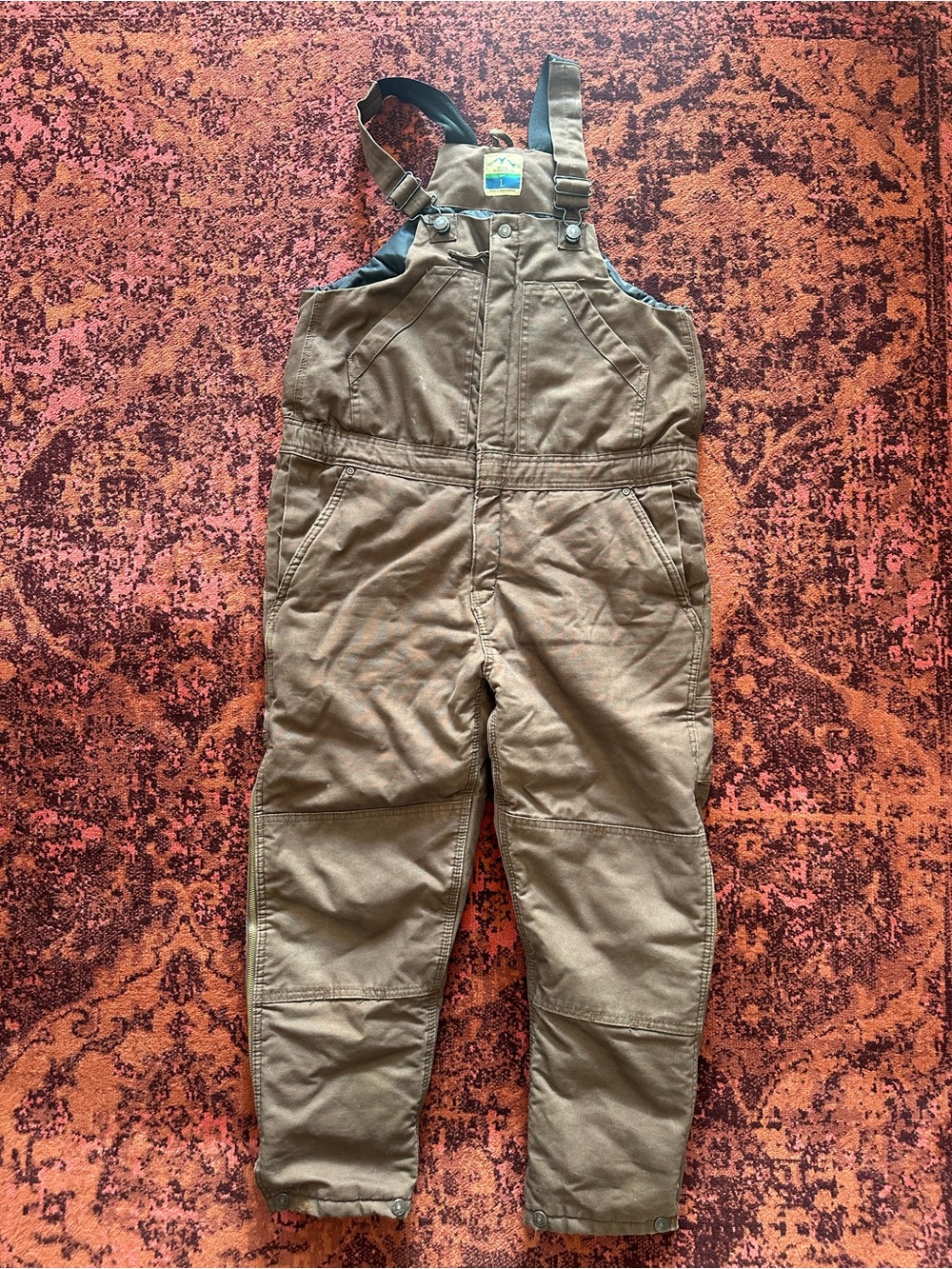 Kids Blue Mountain Brown Canvas Bib Overalls with Adjustable Straps Size L